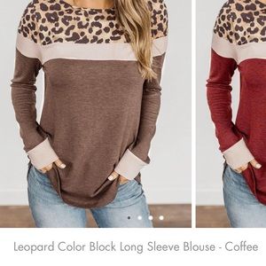 Leopard Print color block longsleeve blouse